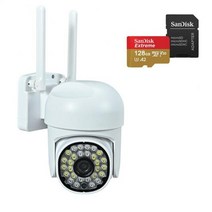 CCTV 방범 보안 감시 IP 카메라 현관 문 스마트폰 가정용 매장 무선 초소형 펫 씨씨티비 2mp 미니 ip ptz 비디오 와이파이 야외 hd cctv 홈 자동 추적 4x 줌, 128GB 카드 추가, 미국 플러그