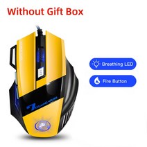 게이밍마우스 게임용 컴퓨터 USB 유선 게이밍 마우스 7 버튼 RGB 게이머 인체 공학적 5500DPI LED 게임 태, 01 Yellow without box, 한개옵션1