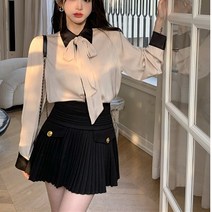 NN 나나~ 프리미엄 수트 여군 궁중풍 리본 터치 컬러풀한 셔츠+플리츠 하이웨이스트 스커트