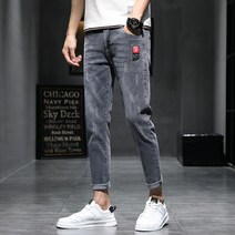 DFMEI 남자 대미지 슬림 자수 청바지 트렌드 패션 남성 스판 팬츠