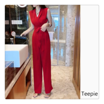 티피/Teepie 여름 여성 민소매 밴딩 조거 브이넥 점프슈트