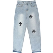 아메리칸 스트리트 청바지 중공업 디자인 스티커 만침 자수 밑단 심리스 구제 팬츠 커플룩