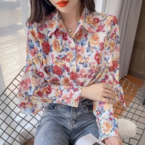 퐁순싸롱 복고풍 꽃무늬 쉬폰 정장 가을 셔츠 블라우스 SH