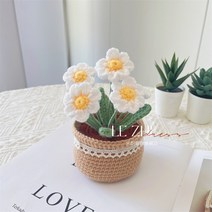 감성 핸드메이드 선물 손으로 짠 DIY 모직 꽃다발 재료 패키지 튤립 작은 데이지 화분 후크 직조 수제 장식 영원한 꽃, 진단화분 재료패키지