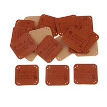 20Pcs 광장 수제 PU 가죽 의류 라벨 태그 바느질 공예 브라운, 키