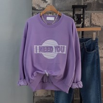 상상그이상 여성용 국내제작 니드 맨투맨 엠보 레터링 포인트 파스텔 컬러 프렌치 감성 루즈핏 간절기룩 캐주얼코디 데일리 티셔츠