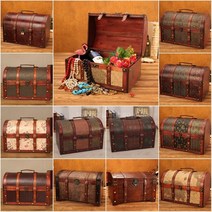 빈티지 엔틱 골동품 보물섬 큰 나무 라탄 상자 해적 보물 가방 인테리어 소품, 밝은갈색의목련L사이즈