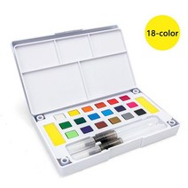 페이스페인팅 물감 수채화 20색 과슈 단단한 안료 세트 휴대용 아이 물 색깔 브러시 펜 직업적인 회화 예술 문구 용품, [01] 18 colors