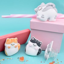 나인어클락 고양이 냥이 스마트 그립 실리콘 톡 핸드폰 거치대, 까꿍 치즈냥