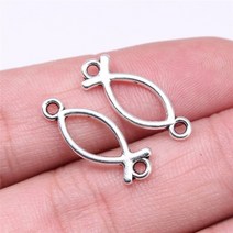 기독교 40pcs 예수 물고기 매력 펜 던 트를 만드는 보석에 대 한 커넥터 골동품 만들기 DIY 제 공예, 02 21x8mm-Silver