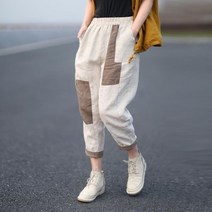 엔티랄라 여성복 여자 바지 빅 사이즈 여자 바지 캐주얼 바지 헐렁한 면 마의 배기 팬츠 9부 바지 여름의 퀄리티 좋은