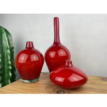 핸드 블로운 유리 레드 장식 무라노 꽃병 3개 세트 USA 미국