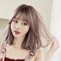 가발 여자 단발머리 배꽃머리 어깨끈 풀커버 내추럴 볼륨 쇄골머리 곱슬머리 이너, 초콜릿 36Cm