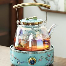 다도 티포트 다기 내열 유리 티팟 전기 인덕션 세트, 티포트+원형인덕션+6컵