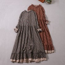 롱스커트 롱드레스 japanese mori girl art print dress pretty cotton linen spring women 새로운 꽃무늬 드레스 느슨한 긴팔