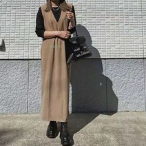 꿀꿀민연 브이넥 민소매 솔리드 나시 원피스 민소매 원피스 롱원피스