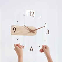 라라밤 무소음 투명 벽시계 대형, 오크 라인