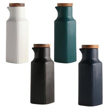 내추럴 우드뚜껑 도자기 간장병 혼밥러 포트락 소스병 양념용기, 1개, 매트 다크그린