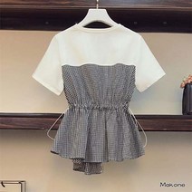 Makone언발 체크 주름 반하프 블라우스 +고급손톱깎이 증정
