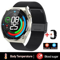 ECG PPG 스마트 워치 남성 건강 혈압 심장 박동 피트니스 스포츠 시계, [10] Black Mesh Steel