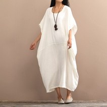 린넨 원피스 마 빅사이즈 롱 리넨 Johnature 여성용 코튼 드레스 빈티지 로브 배트 슬리브 O-넥 루즈 3 색 여름