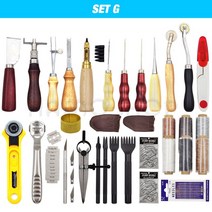 가죽 공예 도구 키트 전문 손 바느질 안장 그루버 스티칭 펀치 조각 작업 세트 DIY 액세서리용, SET G