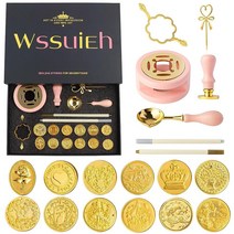 왁스 씰 스탬프 세트 밀봉 헤드 키트 12개 나무 손잡이 1개 몰드 용광로 선물 상자 및 기타 액세서리 봉투 카드 장식용 129680