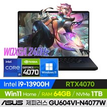 [백팩 증정!] ASUS ROG 제피러스 M16 GU604VI-N4077W 롤 배그 오버워치 발로란트 영상편집 고사양 16인치 게이밍 노트북 (코어i9-13900H/RTX4070), 윈도우11 홈, 64GB, 1TB, 코어i9, 블랙
