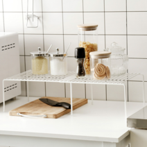 Threeofus 다용도 주방 길이조절 선반 싱크대 냄비 접시 정리대, 2개, 퓨어 화이트