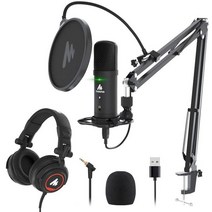 미니 노래 유선 무선 마이크 유튜브 스탠드 핀 방송용MAONO USB 콘덴서 마이크 전문 팟캐스트 스튜디오 모, 01 Mic With Headphone