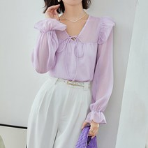 비앤에이치스타일 숄더 프릴 리본 끈 블라우스 256