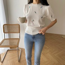 쥬쥬렐라 SALE 빨강머리앤 자수 시보리 반팔 니트 (아이보리1장)