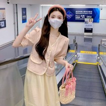 XINHUA Xiaoxiang 스타일 셔츠 여성 여름 v -Neck Short Top+Net Yarn 치마 높은 허리 긴 ZB-249346