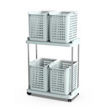 리벤스 다용도 이동식 2단 4칸 분리형 빨래바구니, 혼합색상, 1개