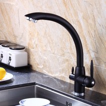 블랙 주방 수도꼭지 솔리드 황동 추위와 믹서 듀얼 홀더 싱글 핸들 데크 장착 탭