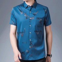 여름 아이스 쿨링 셔츠 여름 긴팔 구김없는 남성셔츠 반팔 셔츠비즈니스 캐주얼 중년 남성복 셔츠 핫골드 프린트 촌셔츠