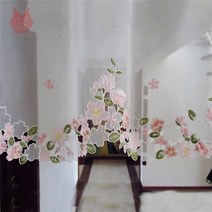 거실 커튼 가리개 인테리어 한국어 스타일의 핑크 꽃 자수 하프 커튼 창 카펫 러그 창문
