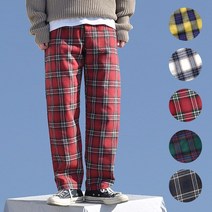 1+1 남녀공용 가벼운 봄 타탄체크 밴딩팬츠 5color 체크무늬 편한 고무줄 일자 커플