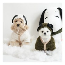 [도그러브] 패리스독 스누피후리스자켓세트 (카키 화이트) S~XL 뽀숑 따뜻한 후리스, 색상:카키 / 사이즈:M