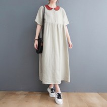 일상화보 바고른 여성 린넨 여름 반팔 롱 원피스