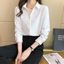 세련된 골드 단추 포인트 여자 브이넥 카라 블라우스 3색 여성