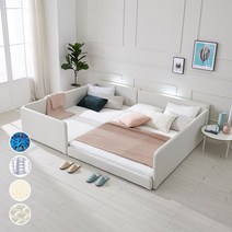 [지베스] 스테디2 LED 저상형 슬림 패밀리침대 SS+SS/Q+SS/Q+Q, Q+Q_라텍스40T매트리스, 둥지형_진그레이