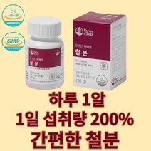 팜엔탑 비헴철 철분 영양제 간편한 비동물성 체내 산소 에너지 생성 무첨가물 무부형제 유기농 원료 헤모글로빈 보충용 혈액 흡수 임산부 청소년, 60정 x 4박스