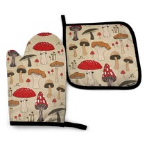 RENGMAN 블랙 골드 대리석 오븐 장갑 냄비 홀더 내열성 안전한 요리 베이킹 그릴, Various Mushroom Art