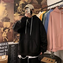 박시한 남성 오버 후드티 긴팔 티셔츠