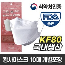 국내생산 크린숨 플러스 KF80 황사마스크, 10매