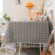 별빛감성 린넨 코팅 및 방수 테이블보 식탁보, 4인 (140*180cm), 격자카키그레이