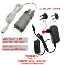 휴대용 에어펌프 DC 12 v 워터 펌프 7M 1000L/H 볼트 잠수정 샤워 5M 600L/H 수족관 캠핑카 모터 홈 수경 정원 113846, SR500 패키지 C, CN, 호스 없이