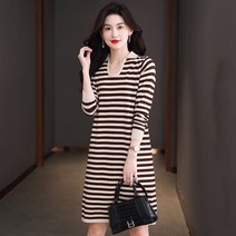 브이넥 미디원피스 줄무늬 풀오버 후드 스웨터 여성 양 퍼니트 미드 롱원피스 슬림핏 캐시미어 이너웨어 4997798256
