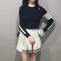 여자 골프 소매 삼선 배색 팔줄무늬 라운드 긴팔 니트 기능성 신축성 상의 빅사이즈